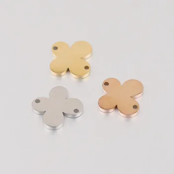 

100% Stainless Steel Four Leaf Clover Charm Rosegold/Gold/Silver Color Metal 2 Hole Clover Charm Connector Mirror Polished 20pcs