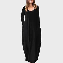Jaycosin vestido feminino férias verão outono nova cor sólida manga comprida casual de baixo corte sexy maxi vestido vestidos de fiesta