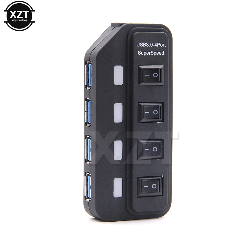 USB 3,0 концентратор 4 порта со светодиодный зарядным переключателем несколько USB Высокоскоростной разветвитель 5 Гбит/с USB Hab USB-HUB EU US AU UK адаптер