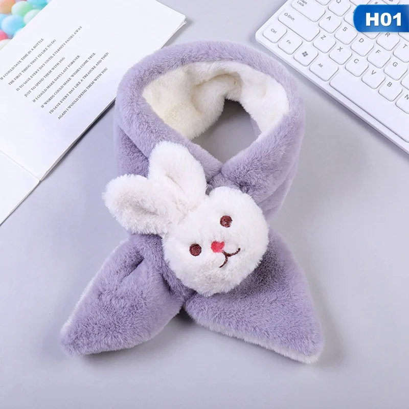 SC0552H01 Зимний милый шарф с кроликом из мультфильма, Детские шарфы, теплый детский шарф с искусственным мехом на шее, меховой шар для девочек и мальчиков, Bufanda Bebe - Цвет: SC0552H01
