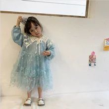 Кружевное платье в Корейском стиле для девочек модные хлопковые весенние платья для маленьких девочек детская одежда От 1 до 6 лет