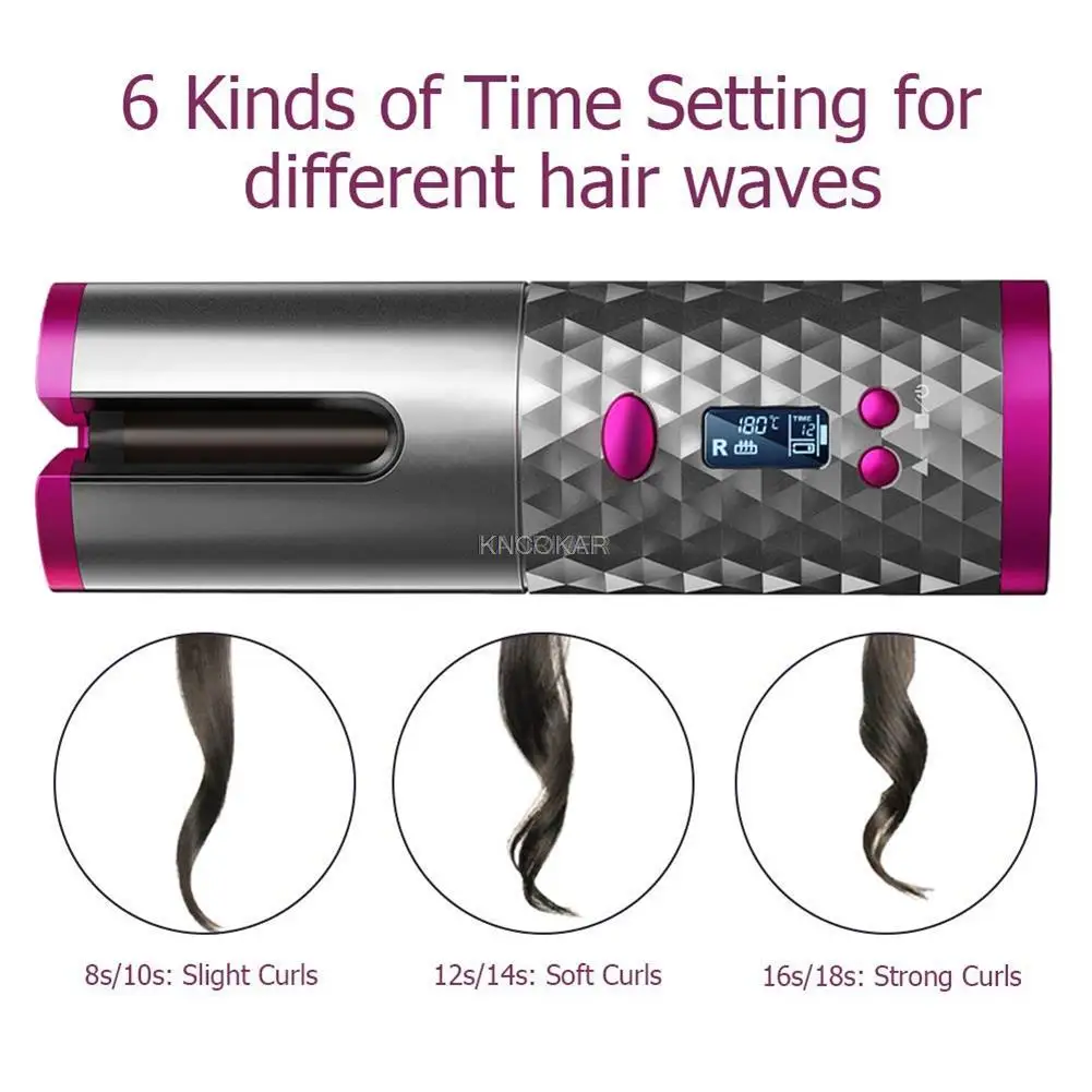 Curler de Cabelo Automático sem Fio Curler para Ondas Ferro Curling Recarregável Cachos Display Lcd Cerâmica Encaracolado Usb ar 26 Curler de cabelo automático sem fio ferro