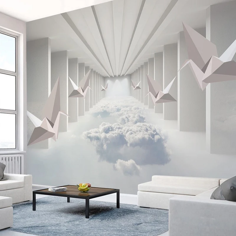3D-Wallpaper-Modern-Stereo-Paper-Crane-Clouds-Building-Photo-Wall-Mural-Living-Room-TV-Sofa-Bedroom