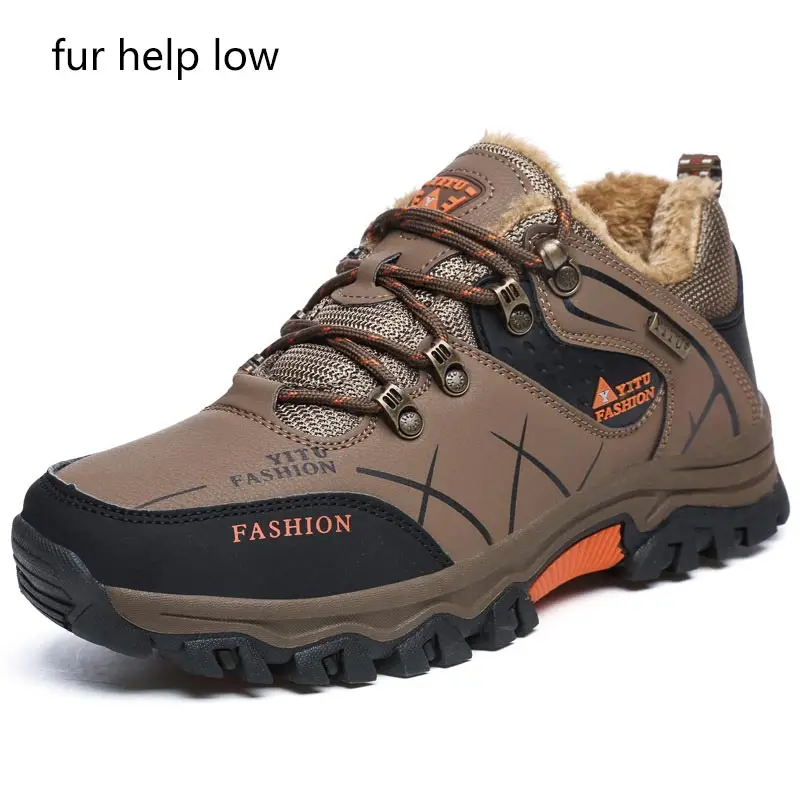 Brown Fur Low Ботильоны; Мужская обувь; коллекция года; теплые плюшевые зимние ботинки; мужские ботинки на плоской подошве; удобные мужские ботинки для прогулок; большие размеры - Цвет: Brown Fur Low