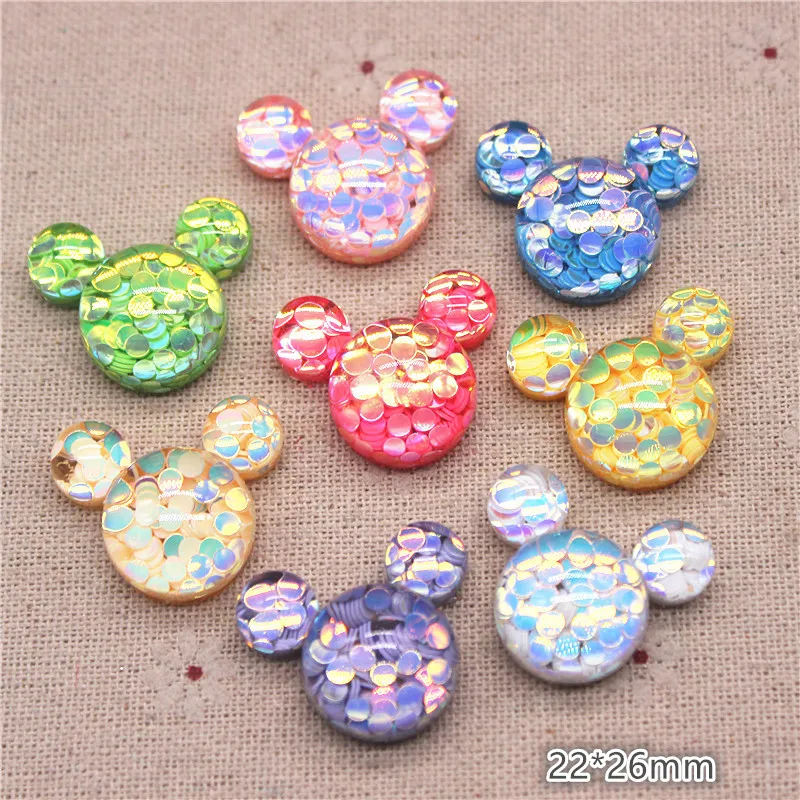 10-50pcs  Mix Colors Glitter Resin Mouse Flatback Cabochons DIY hair bow center Scrapbook Decoration