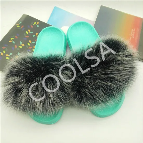 As shown COOLSA/женские зимние тапочки с лисьим мехом; милая домашняя обувь; зеленый плюшевый цвет; женские меховые шлепанцы; женские меховые Вьетнамки; женские меховые сандалии - Цвет: As shown