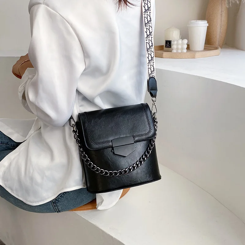 

Winter Casual Chain Handbag Bag Women's 2019 New Style Korean-style Versitile Fashion Broadband Shoulder Bucket Bag