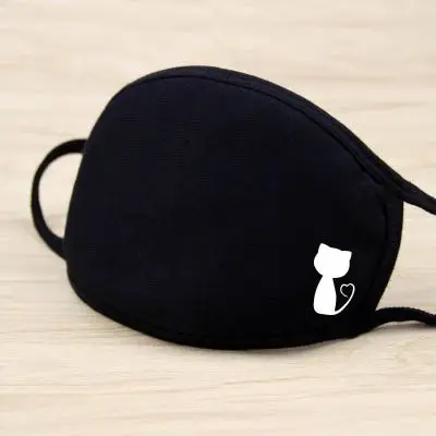 Cat 1 шт., унисекс, маска для рта, одноцветная, черная, с принтом, Kawaii, покрытие для лица, половина, модные, милые, дышащие, теплые, хлопковые, ветрозащитные, противопылевые маски - Цвет: Cat