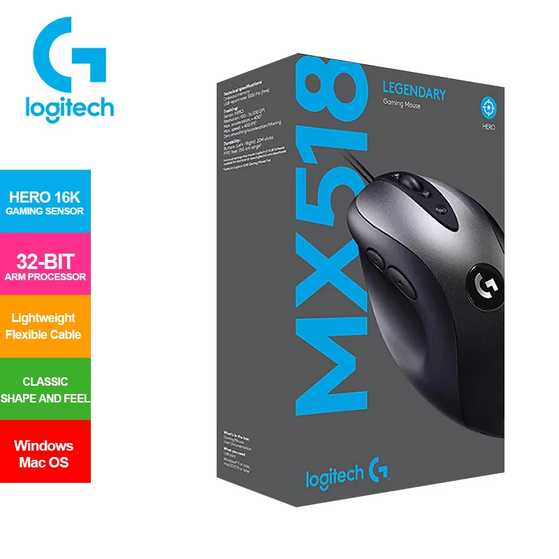 New Logitech MX518 Legendary Gaming Mouse with HERO Sensor 16K DPI Classic Fever Level Legend Reborn for Windows Mac OS | Компьютеры и
