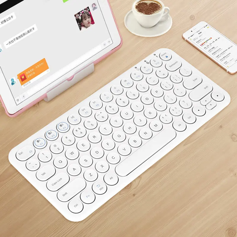 Круглая клавиатура Bluetooth, беспроводная Бесшумная игровая клавиатура для Macbook Pro, iPhone, iPad, планшета, ультра-тонкая компьютерная клавиатура - Цвет: Whtie