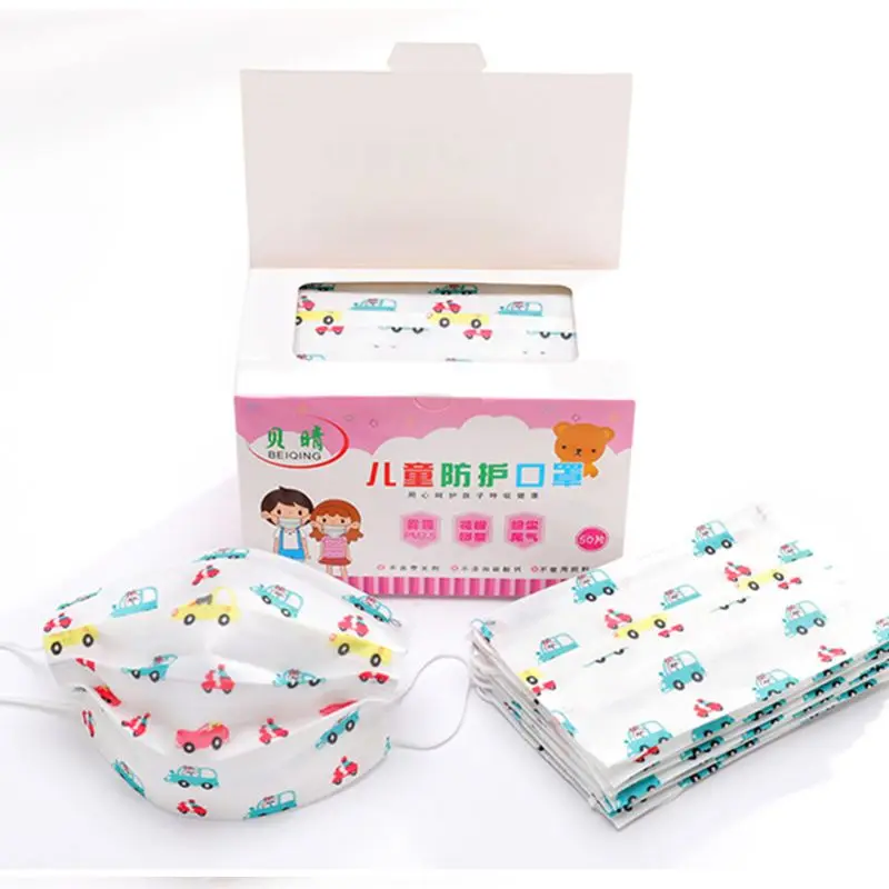 

1 Box Children Cartoon Printing Three-layer Non-woven Mask Dust-proof Anti-pollination Disposable Masks for Boys Girls A2UB