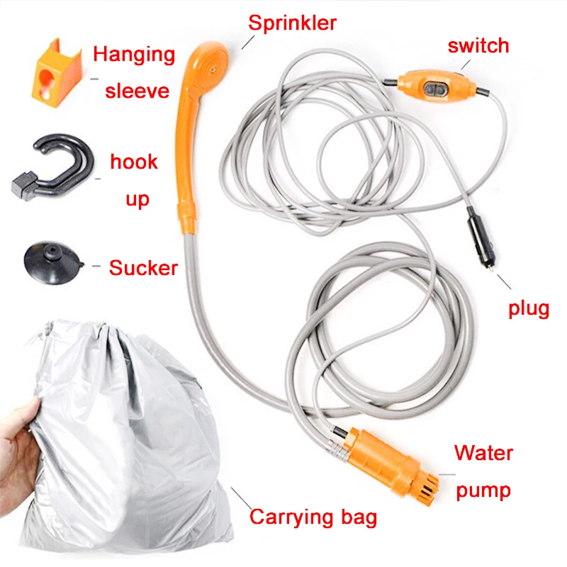 1 Set Portable Car Washer 12V Camping Shower DC Car Shower High Pressure Power Washer Electric Pump For Outdoor Camping Travel