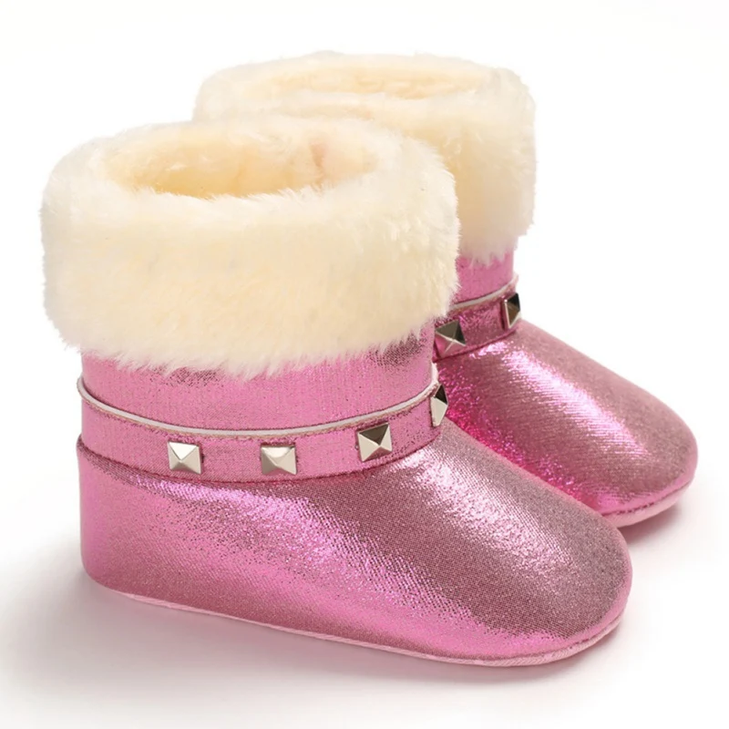 Зимние ботинки из искусственной кожи для маленьких девочек; повседневная обувь для новорожденных; милая нескользящая обувь с мягкой подошвой; Новинка; сезон осень - Цвет: DP