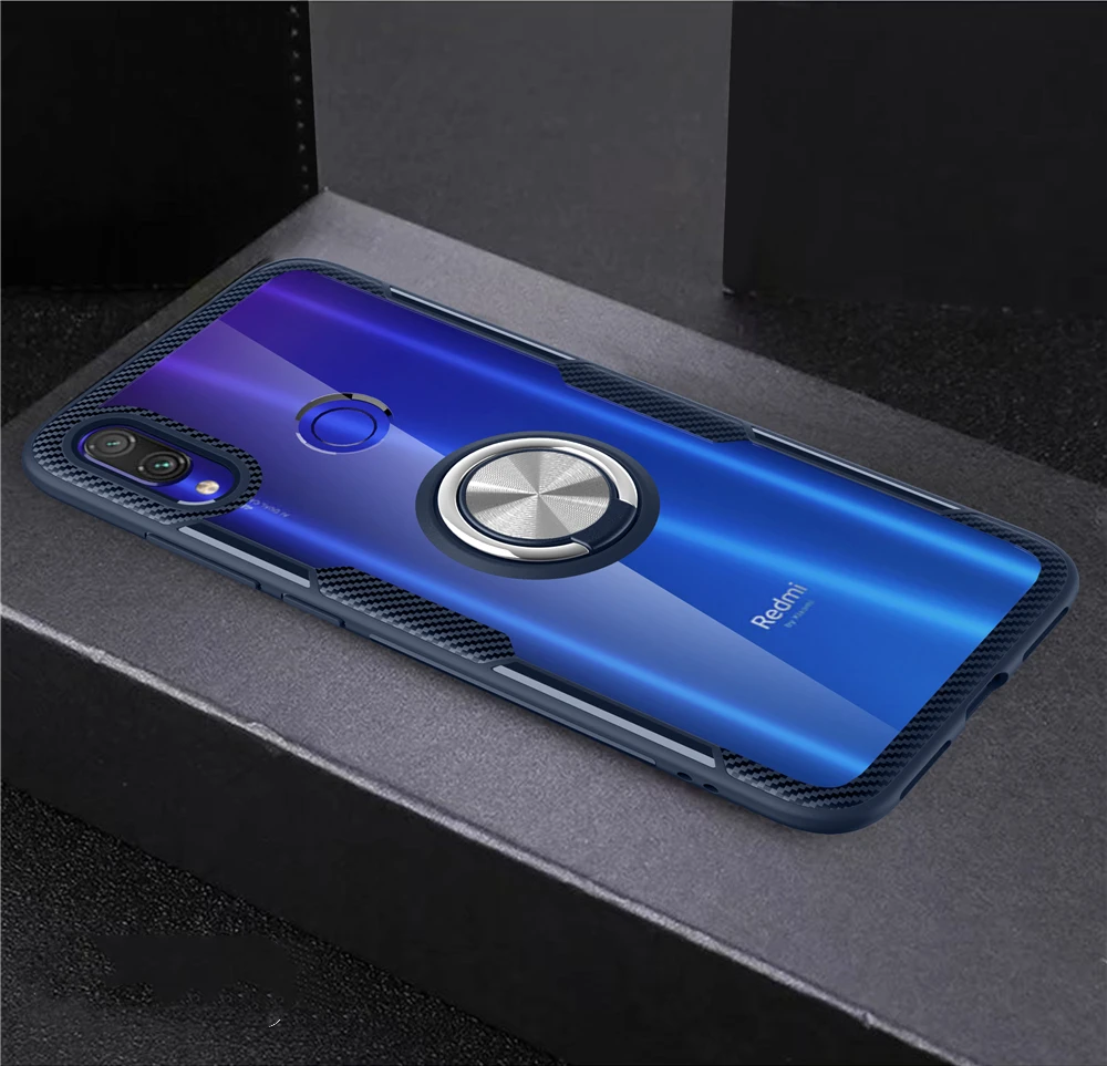 Тёмно-синий Для Xiaomi Redmi Note 7 8 5 K20 Pro прозрачный чехол с магнитным кольцом для Xiaomi Redmi Note7 Note8 Note5 Pro противоударный прозрачный чехол - Цвет: Тёмно-синий