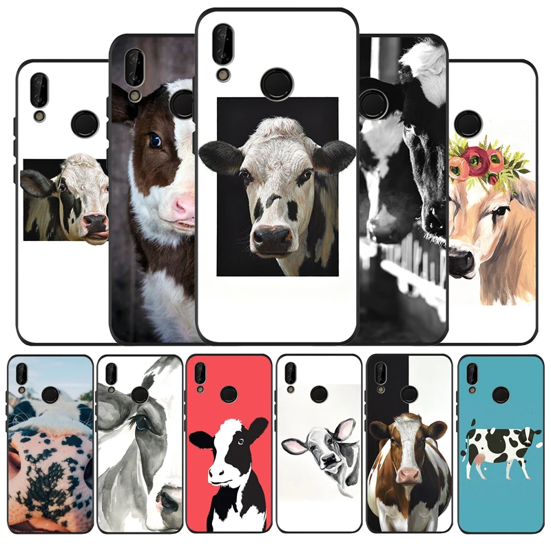 Черный чехол из ТПУ для Huawei P30 lite Nova 4E P9 P9lite P10 P20Pro P20lite P30Pro P smart cover Cow Высокое