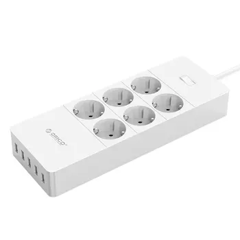 

White EU Socket 5 USB Charging Port Home Appliances 6 Outlet Power Strip Surge Protector Portable for ORICO