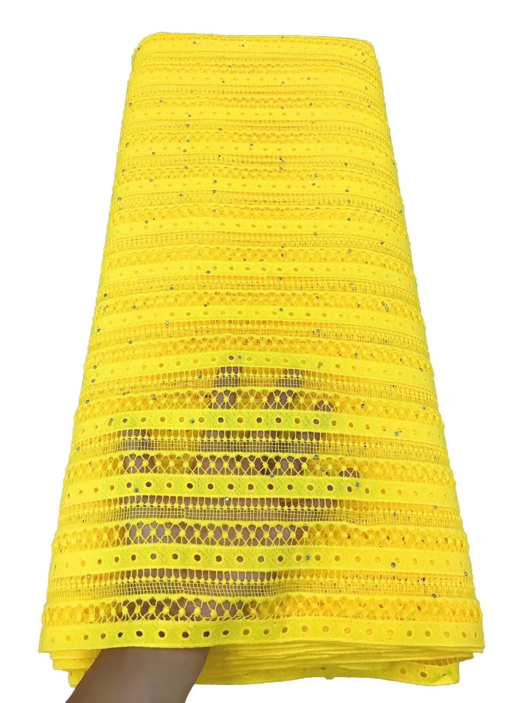 

Yellow Embroidery African Guipure Lace New Arrivals African Cord Lace with Stones Nigerian Tissue Cord Lace Fabrics for Sewing