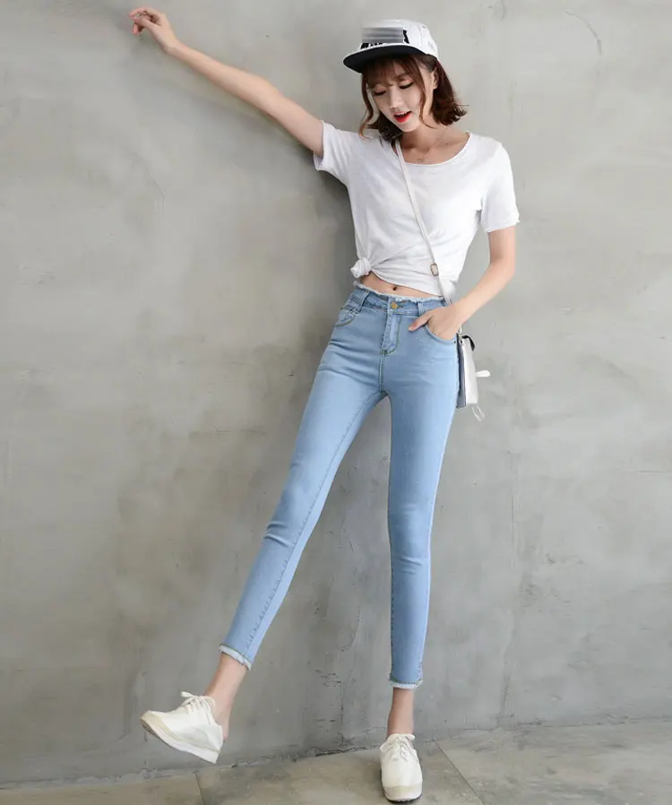 Summer Women Ankle-Length Black Jeans Students High Waist Stretch Skinny Female Tassel Pencil Pants Denim Ladies Trousers