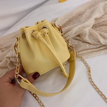 

Fashion Leather Chain Bucket Bags For Women New Preppy Style Crossbody Bags Pure Color String Shoulder Messenger Bag Bolsas#H25