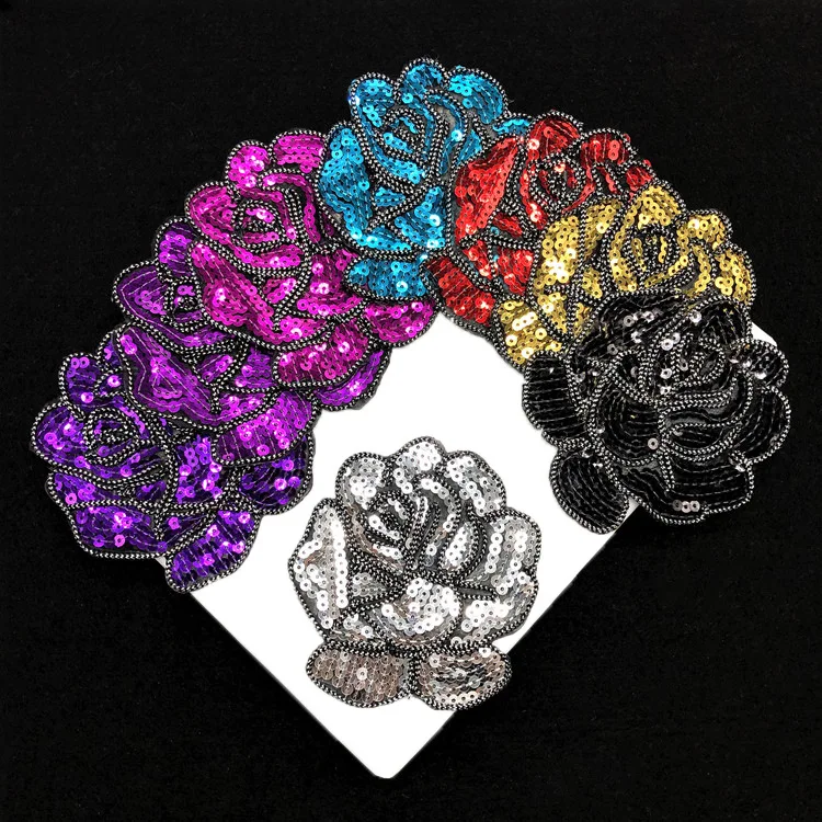 

1pcs Red Rose 3D Sew On Sequins Flowers Patch Clothes DIY Iron On Patches for Clothing T-shirt Dress