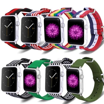

For Apple Watch Band 42mm 44mm Nylon iWatch 4 Rainbow Band Strap Durable Silver Adapters Metal Buckle for iWatch 38mm 40mm