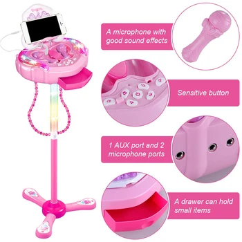 

Adjustable Stand Karaoke Toy Early Education Double Microphone With Light Gift Electronic Learning Home Sound Wired Kids Funny