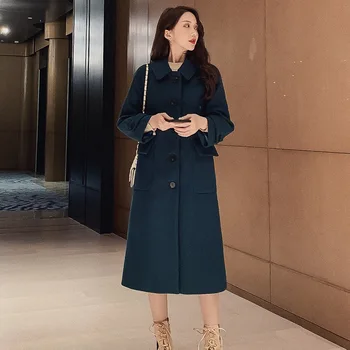 

S-2XL Single-breasted Woolen Coat Women Winter Wool Overcoat 2019 Free Shipping Ladies Formal Winter Belt Warm Woolen Coat