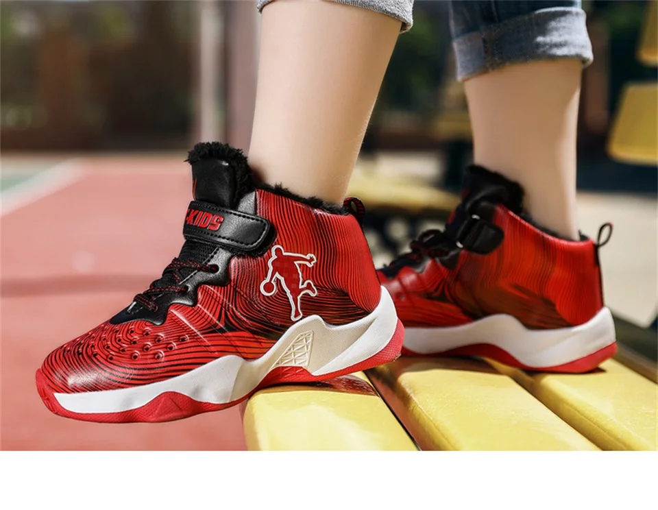 winter Gold Color Winter PU Basketball Shoes for Kids Boys Sport Shoes Children's Outdoor Sneakers Trainers for Pupils Student