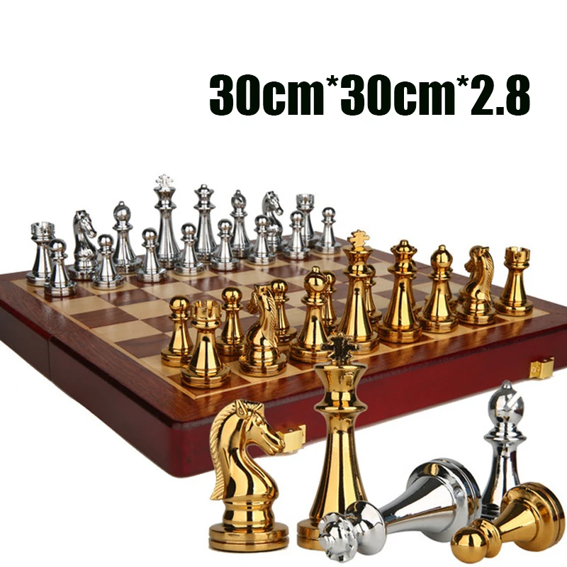 High-end Chess Gift Box Metal Chess Pieces Wooden Chessboard Retro European Style Ornaments