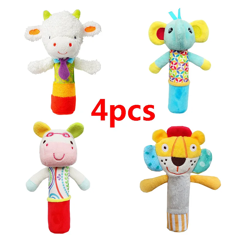 4pcs 1-4 шт Детские Плюшевые погремушки игрушки Мобильная кровать колокольчик мультфильм животное плюшевый ручной Колокольчик детская коляска кроватка подвесные погремушки для младенца игрушки - Цвет: 4pcs