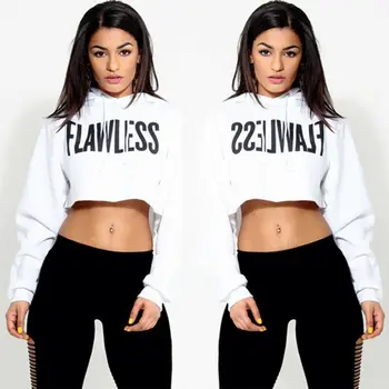 

Hirigin Spring Autumn Women Fashion Casual Letter Printed Long Sleeve Hooded Short Sweatshirt Cool Crop Hoodie Pullovers