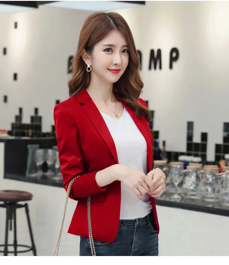 blazer vermelho feminino manga longa terno jaquetas femme sólido preto único botão casaco fino ajuste senhora do escritório casaco feminino superior queda