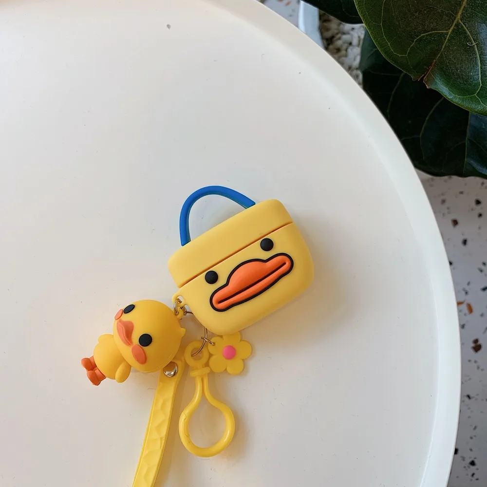 Для AirPods 3 Милая мультяшная желтая утка Сумочка чехол для наушников для AirPods Pro Bluetooth гарнитура Мягкий силиконовый чехол с подвеской