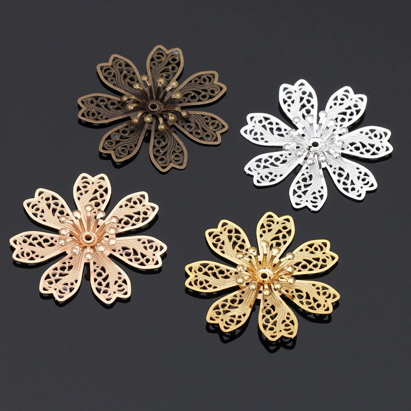 10pcs 28mm Metal Flower Beads Cap Silver Gold Color Filigree Flower Base Bead Cap Charms for Jewelry Making Craft Components DIY 10pcs 28mm Metal Flower Beads Cap Silver Gold Color Filigree Flower Base Bead Cap Charms for Jewelry Making Craft Components DIY