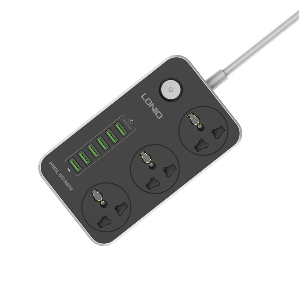 LDNIO Power Strip Switch 2M Cable Universal Outlets 6 USB