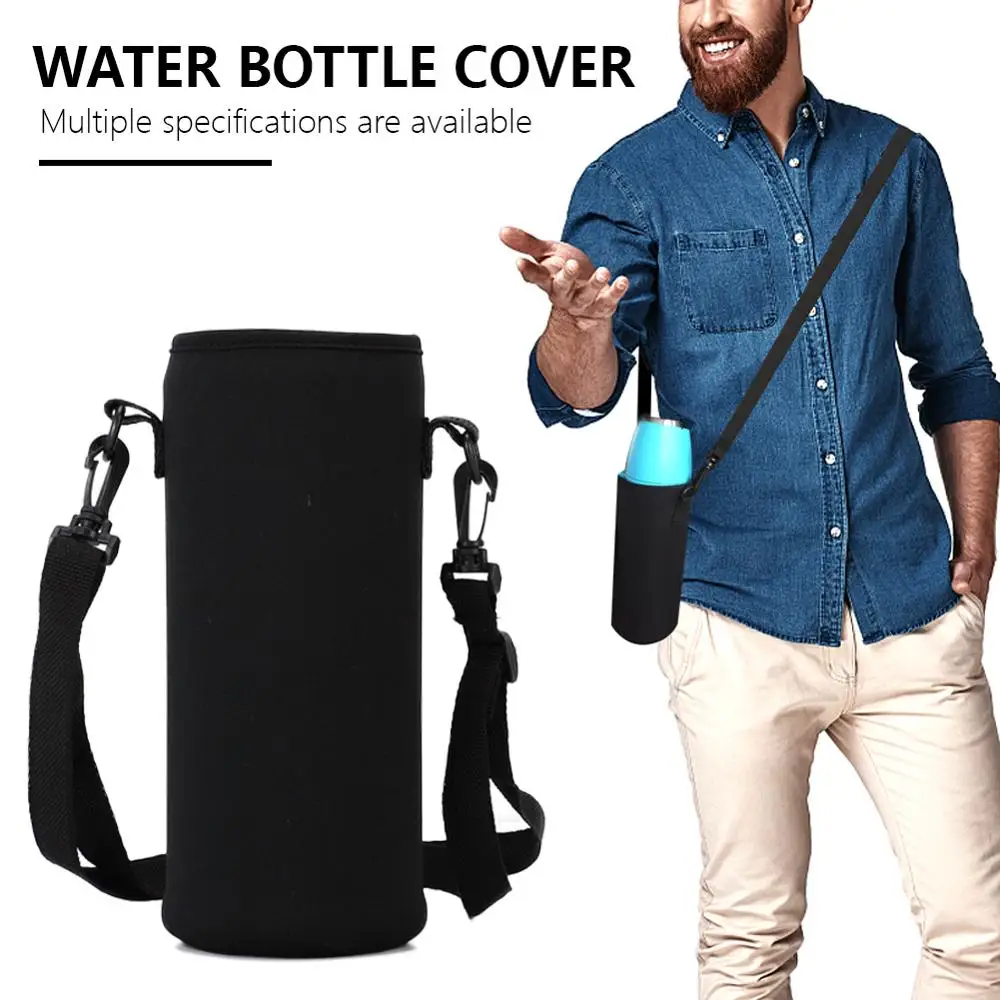 420-1500ML Water Bottle Cover Bag Pouch w/Strap Neoprene Water Pouch Holder Shoulder Strap Black Bottle Carrier Insulat Bag water bottle holder,bike water bottle bag