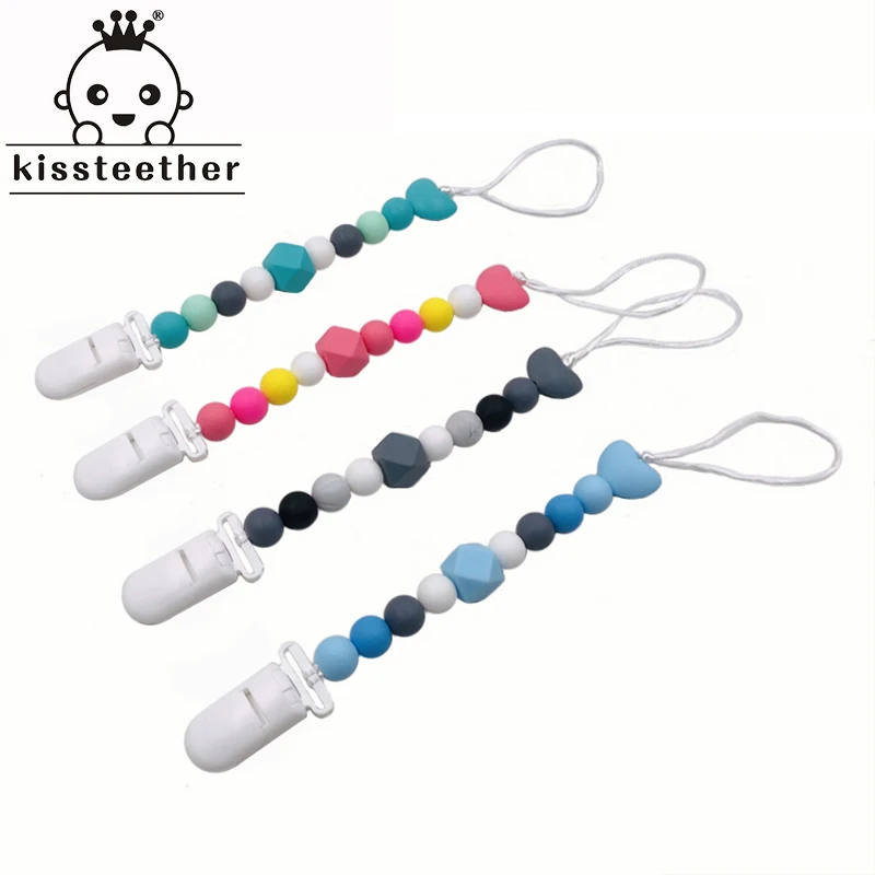 

Baby Teether Pacifier Chain Organic Teether Natural Teething Grasping Toy Silicone Beads Toddler Teether Newborn DIY Baby Gift