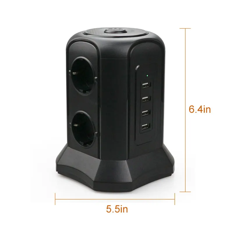 Tira de Energia Proteção contra Sobrecarga Tomada da ue Plugue da ue Tessan Multi Torre Vertical Maneiras 4 Portas Usb Tomada Extensão 2500w 6 - Image 4