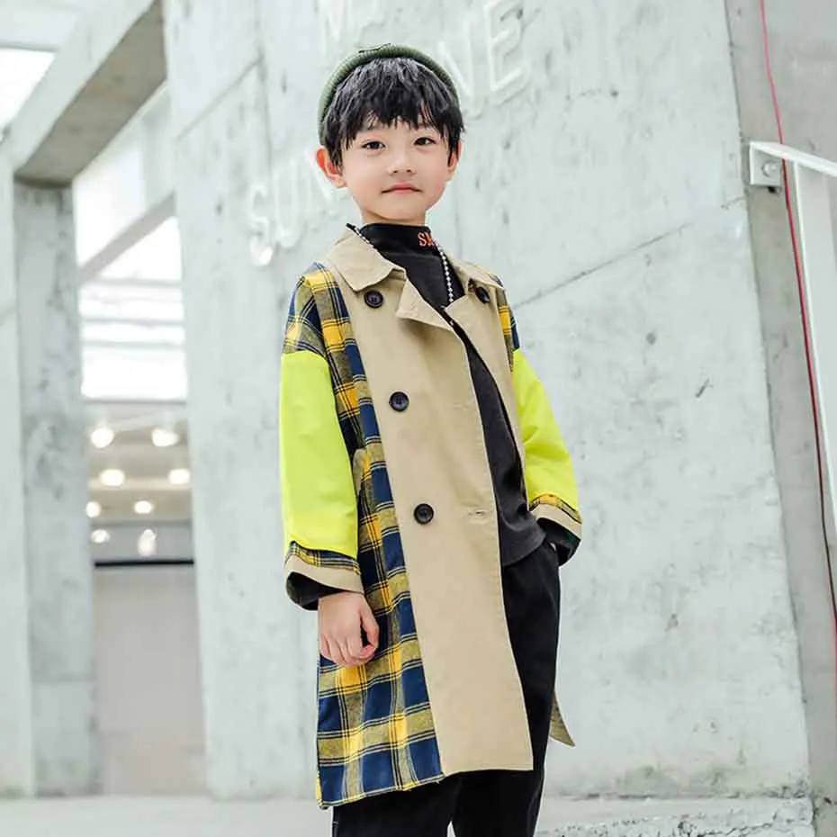Boys Jackets Fashion Plaid Boy Child Jacket Long Sleeve Windbreaker For Kids Autumn Korean Winter Clothes For Boys 6 8 10 12 14 - Цвет: As Picture