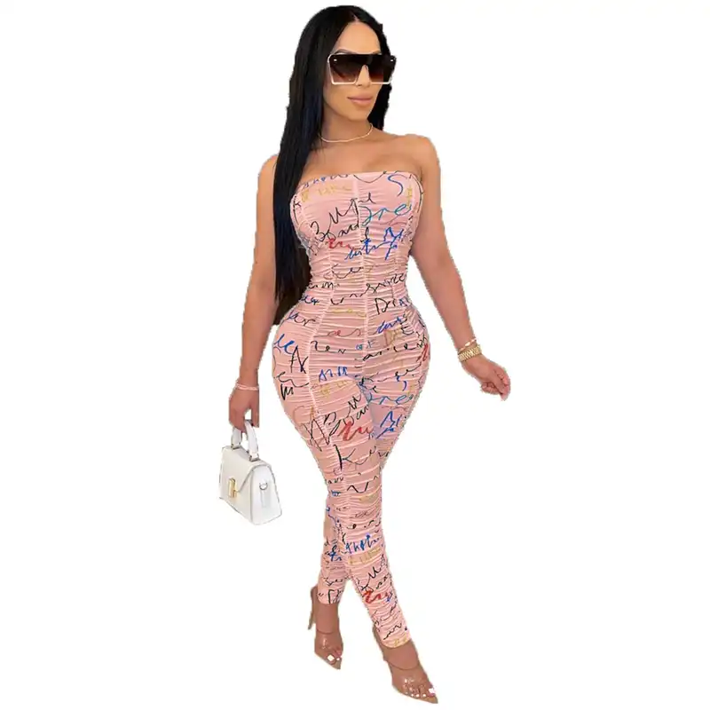 ruched strapless jumpsuit