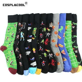 Calcetines creativos de algodón peinado para Hombre, calcetín, Diseño novedoso, avión, dinosaurio, para montar en monopatín