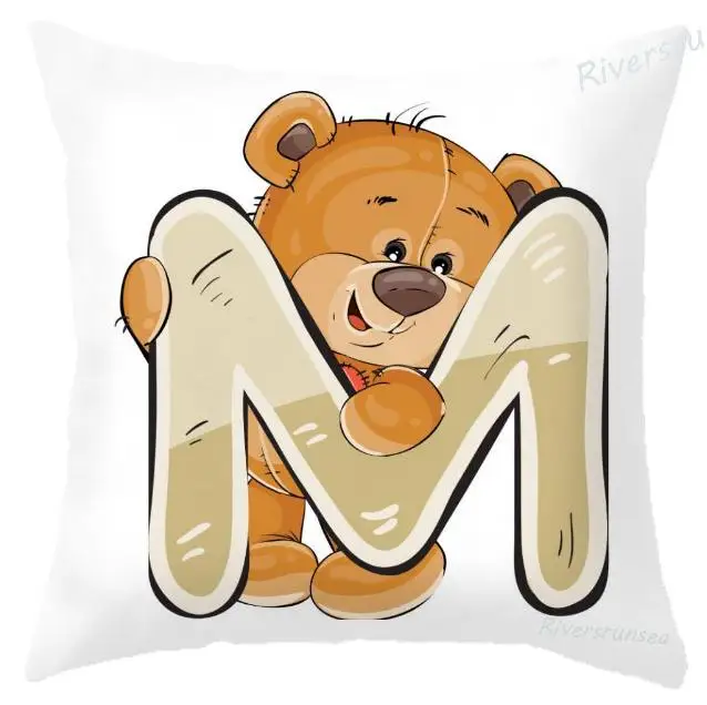 Подушка с мультяшным медведем и буквенным принтом, милая, 26 Английских алфавит слово, комбинация, плюшевая подушка для детей, подарок на день рождения - Цвет: A12
