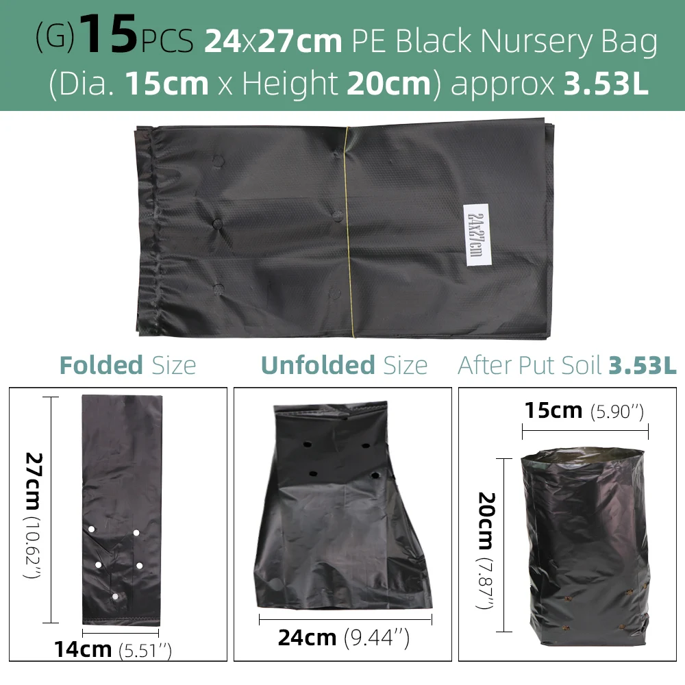 Nursing Growing Bags Pouch Black Plastic Pockets Breathable Garden Cultivation Indoor Outdoor Cultivation Planting Planter Pots