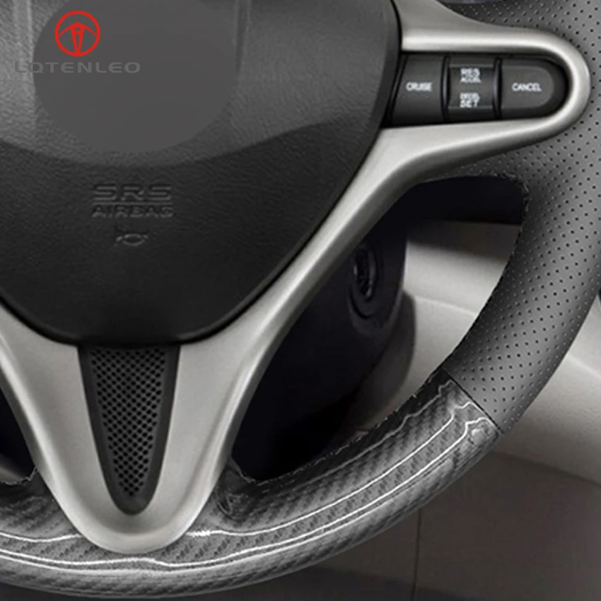 LQTENLEO черная кожаная крышка рулевого колеса из углеродного волокна для Honda Fit 2009-2013 City 2009-2013 Jazz 2009-2013 Insight 2010