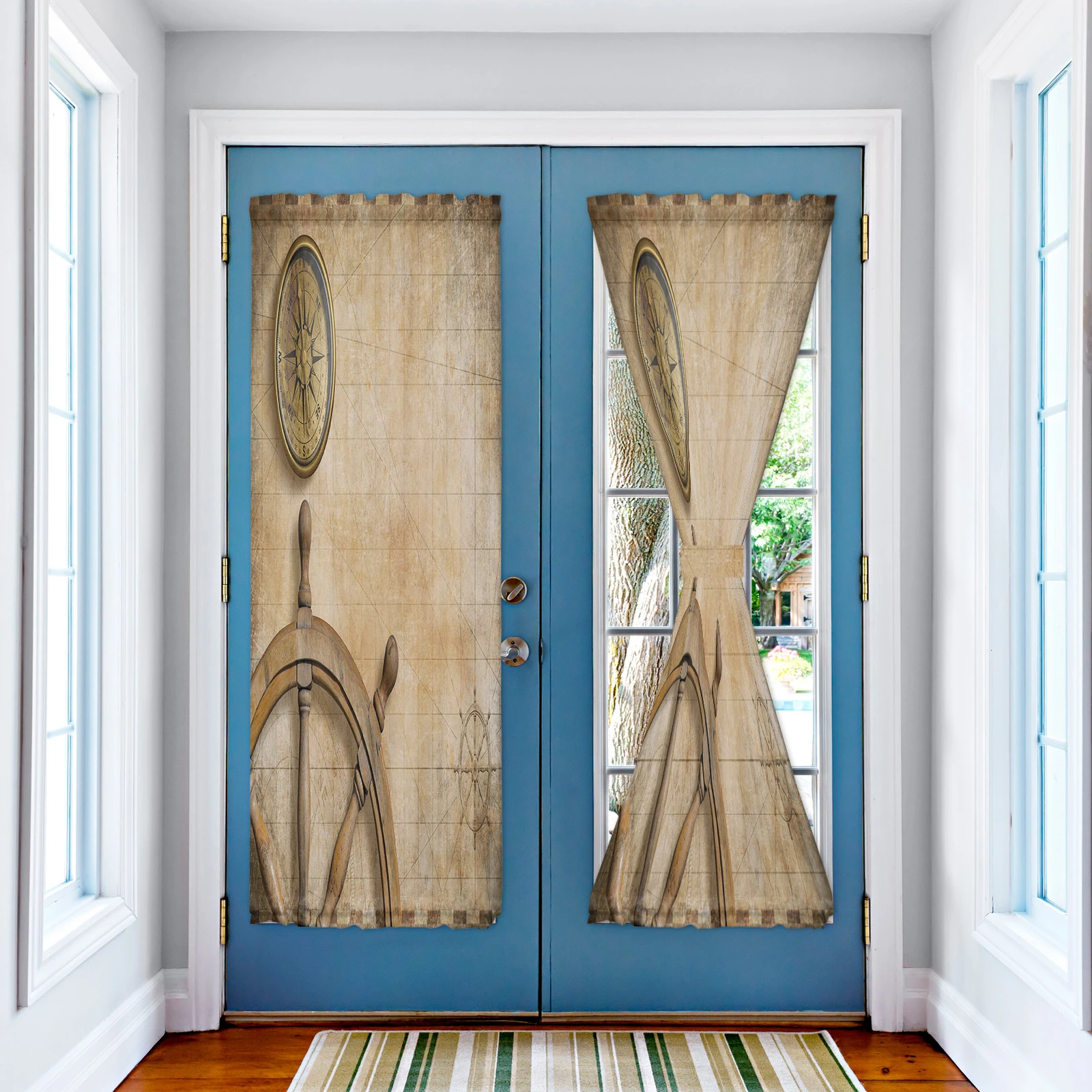 Brújula para volante, cortina de puerta con mapa Vintage, decoración del dormitorio, cortina corta, telón de para sala de estar| Cortinas| -