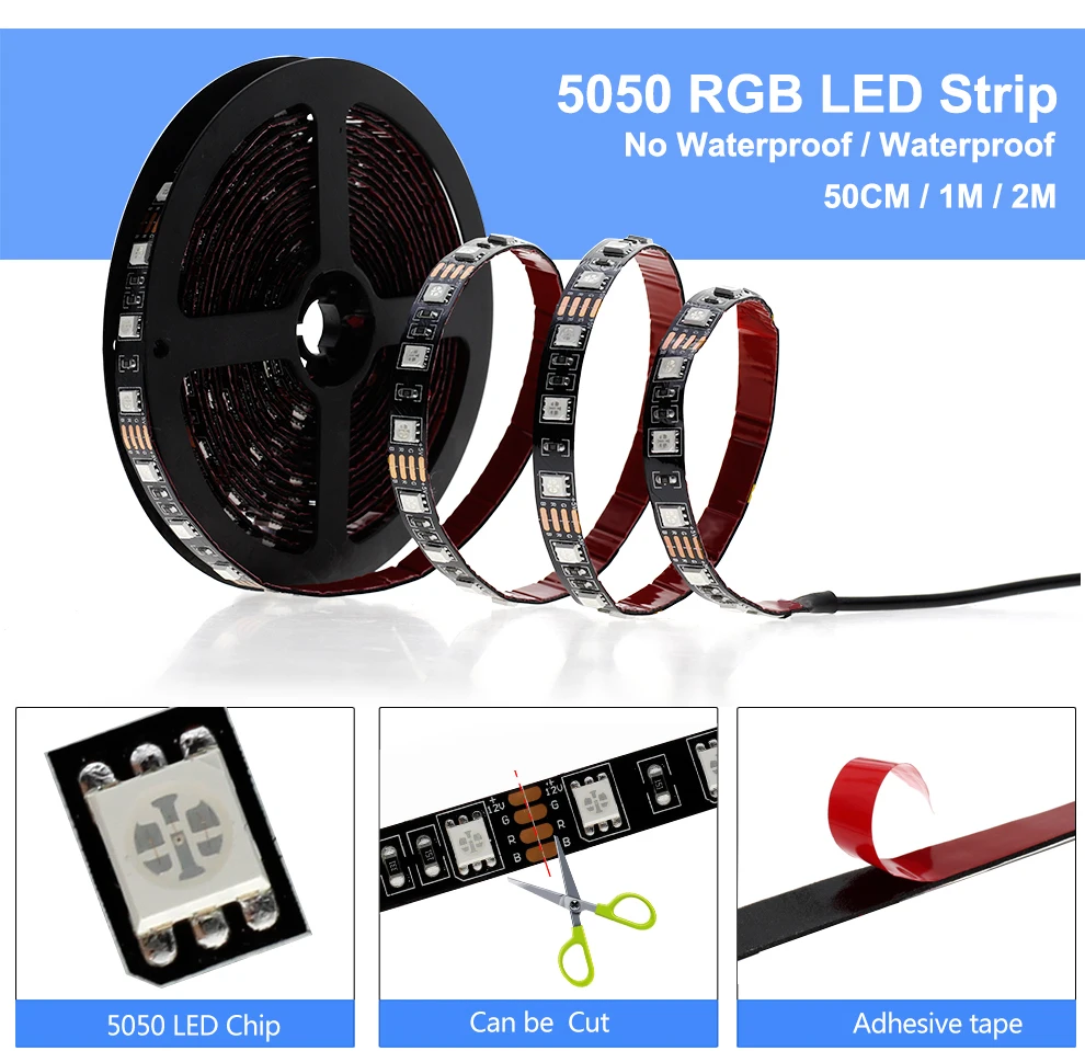 USB Светодиодная лента 5050 RGB гибкий светодиодный светильник лента с радиочастотным пультом дистанционного управления музыкой ПК экран ТВ ПОДСВЕТКА и косой светильник ing 0,5 м 1 м 2 м