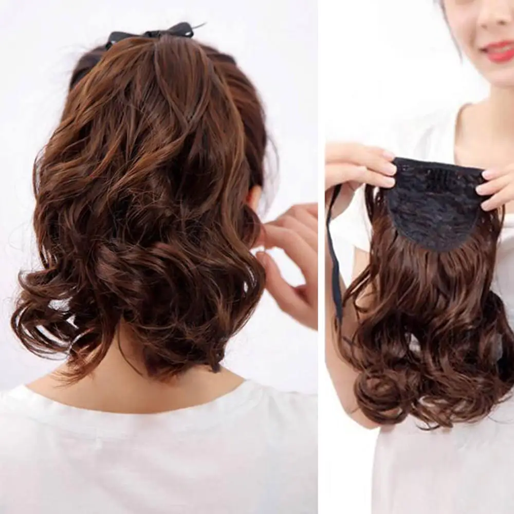 Короткий конский хвост парик с повязкой синтетический парик объемная волна средняя часть Термостойкое волокно для женщин Косплей длинный парик