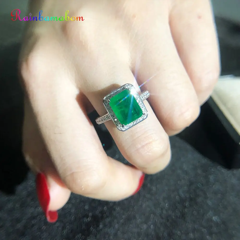 

Rainbamabom 925 Solid Sterling Silver Emerald Diamonds Gemstone Wedding Engagement Ring Fine Jewelry Wholesale Drop Shipping