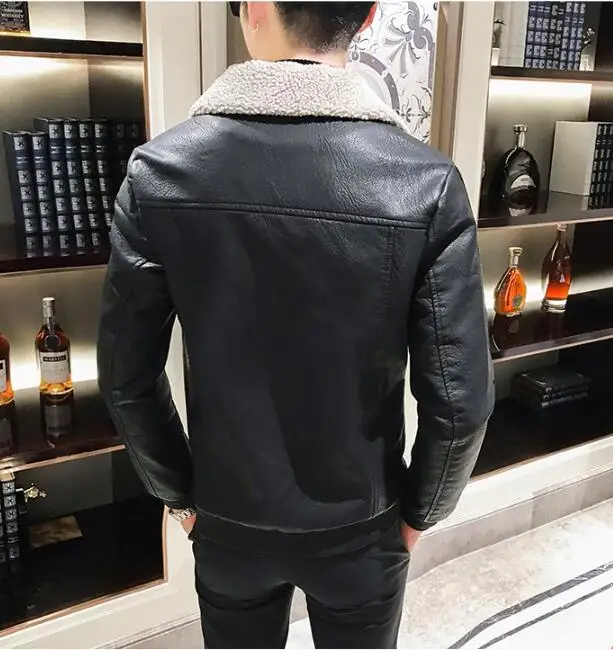 M-4XL! Зимняя мужская кожаная куртка с отворотом из овечьего меха, тонкая куртка, бархатная Толстая хлопковая куртка, сохраняющая тепло