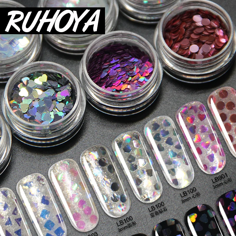 

Ruhoya 1pcs 3D AB Nail Manicure Sequins Powder Pigment Manicure Moon Heart Round Star Nail Art Decorations